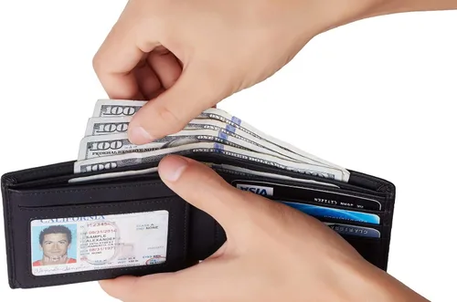 Vista 5 de Travelambo Cuero genuino RFID bloqueo carteras para hombre billetera doble Izquierda Identificación