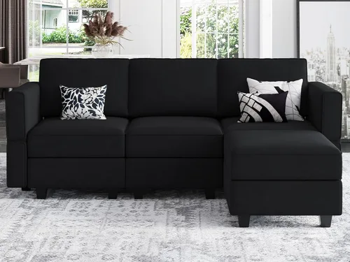 Vista 17 de Belffin - Sofá modular de terciopelo con asientos de almacenamiento, sofá de 3 plazas para sala de estar, color negro
