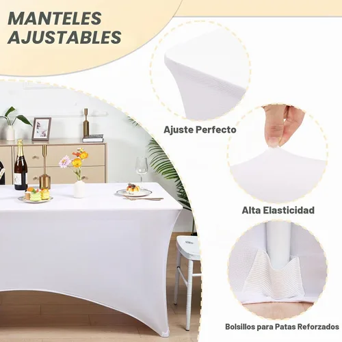 Vista 2 de Fixwal Paquete de 6 Manteles de Mesa Rectangulares, Cubierta de Mesa de 6 Pies, Mantel Blanco Rectangular Ajustado Elástico Rectangular, Cubierta