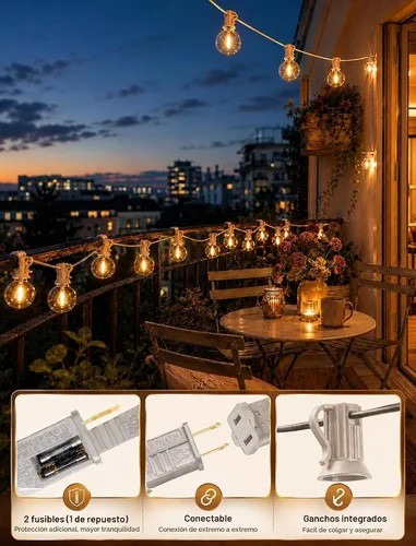 Vista 6 de Guirnalda de luces LED de 25 pies para exteriores, G40 Globe Patio Lights Cable blanco de 25 pies