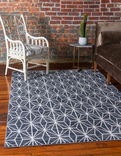 Vista 2 de Unique Loom Uptown Collection by Jill Zarin Collection - Alfombra geométrica moderna azul (1' 8 x 1' 8)