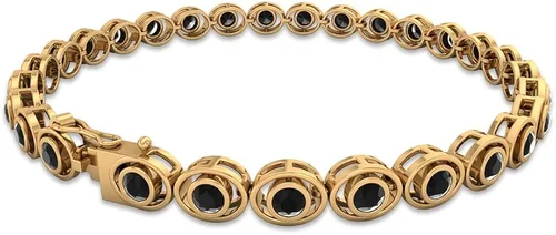 Vista 3 de Juego de bisel de 2 quilates pulsera unisex con forma redonda de ónix negro calidad AAA oro sólido de 14 quilates