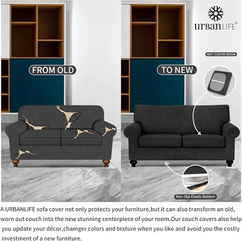 Vista 5 de URBANLIFE Funda elástica para sofá de 3 piezas, lavable a máquina, para sofá de 2 cojines, súper elástico, antideslizante, protector de muebles