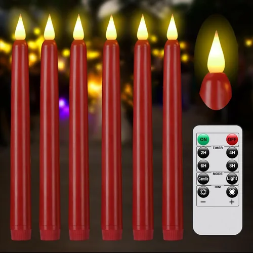 Vista 10 de Velas cónicas sin llama con control remoto y temporizador, candeleros LED que funcionan con baterías con llama 3D parpadeante, velas falsas