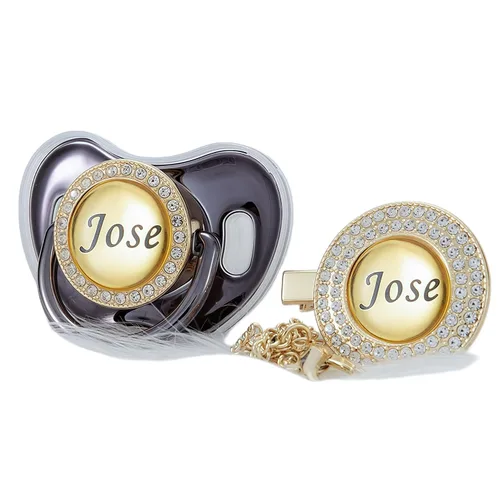 Vista 9 de Juego de Chupete y Clip con Nombre Personalizado Brillante – Chupete Personalizado para Baby Shower, Recuerdo de Recién Nacido para Fotos (Negro)
