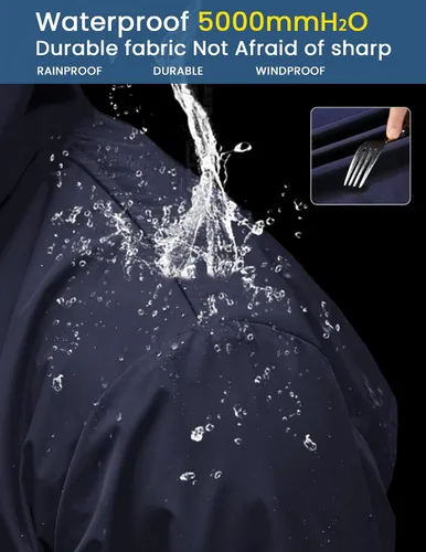 Vista 3 de COOFANDY Chubasquero largo para hombre, chaqueta impermeable para exteriores, con capucha