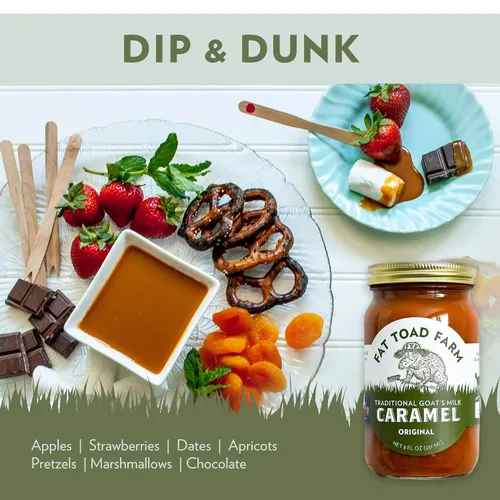 Vista 5 de Fat Toad Farm - Salsa de Caramelo Tradicional de Leche de Cabra/Cajeta, Original, Sin Gluten, 8 fl oz Cajeta tradicional, sin gluten, textura