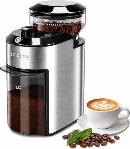 Vista 7 de Lonkion Molinillo de café eléctrico de rebabas - Molinillo de rebabas ajustable con 28 ajustes precisos de molienda para 12 tazas - Molinillo
