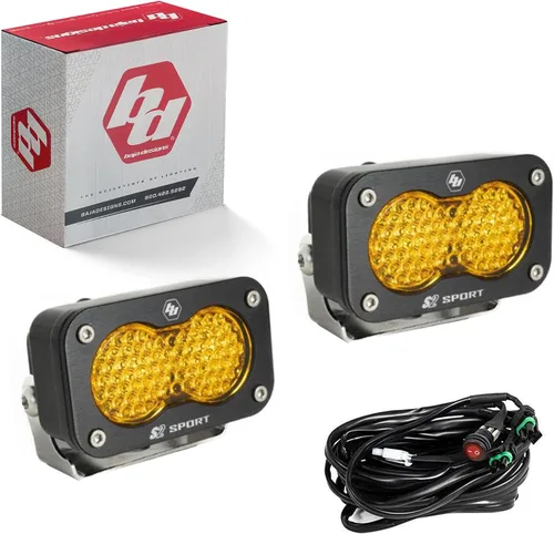 Vista 3 de Baja Designs S2 Sport - Par de cápsulas de luz LED negras – 2 unidades LED con arnés de cableado (conducción/combinado; ámbar)