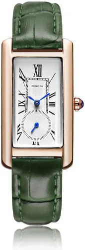 Vista 9 de Reloj de cuarzo para mujer Carlien, elegante reloj de vestir rectangular con correa de cuero y corona de cristal azul Rosa Negro