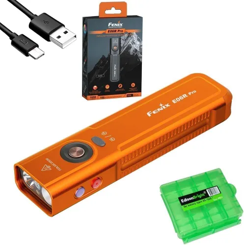 Vista 10 de Fenix E06R Pro 1600 lúmenes 4 en 1 linterna plana recargable EDC con haz rojo, luz UV, foco/reflector con estuche EdisonBright Acc (verde)