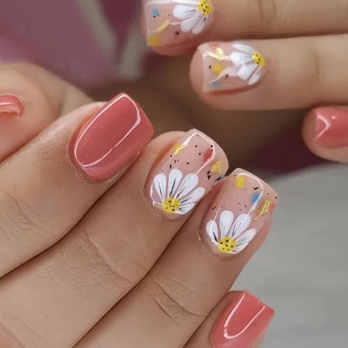 Vista 34 de Uñas postizas a presión con punta francesa, uñas postizas cuadradas cortas con diseños de cuentas de flores 3D, uñas blancas a presión, uñas Blanco