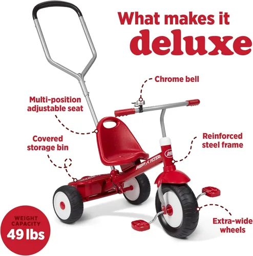 Vista 3 de Radio Flyer Deluxe Steer & Stroll Trike, Sencillo, rojo, Rojo