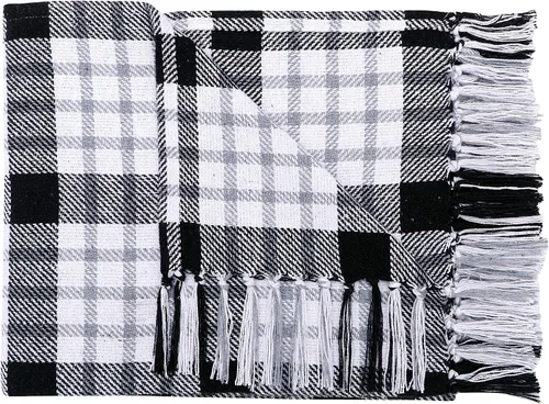 Vista 3 de Manta de algodón a cuadros para sofá, manta de granja con patrón de cuadros, tejido suave con flecos decorativos, ligera para cama, sofá, silla