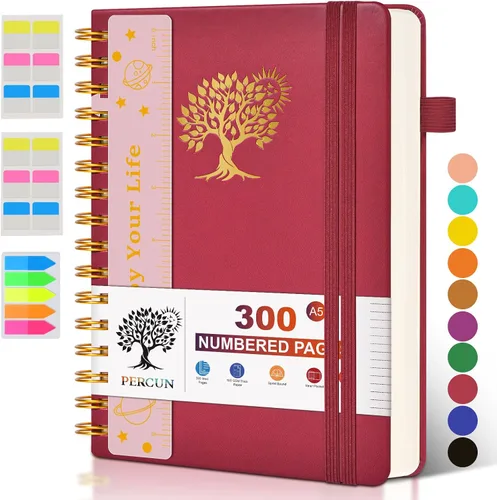 Vista 28 de Cuaderno grande en espiral para mujeres y hombres, 300 páginas rayadas numeradas, con rayas universitarias, cuaderno encuadernado en espiral de tapa