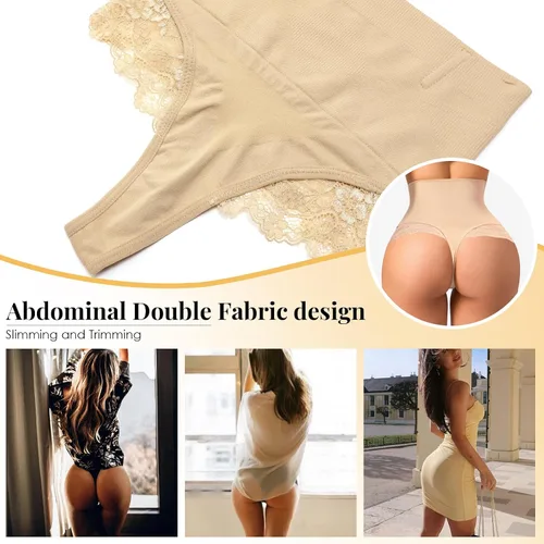 Vista 3 de HMQ Tanga moldeadora de abdomen para mujer, adelgazante, cintura alta, sin costuras, moldeadora de cuerpo, ropa