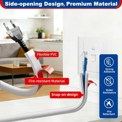 Vista 4 de Esufeir - Cubierta lateral para cable de 39 pulgadas, para 1 cable, W0.55× H0.39 Adhesive Cord Hider for Wall Mount Tv, Wire Channel for Cable