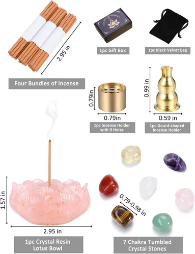 Vista 6 de Jovivi Crystal Incense Holders Set,Rose Quartz Lotus Resin Burner Rose Quartz Crystal