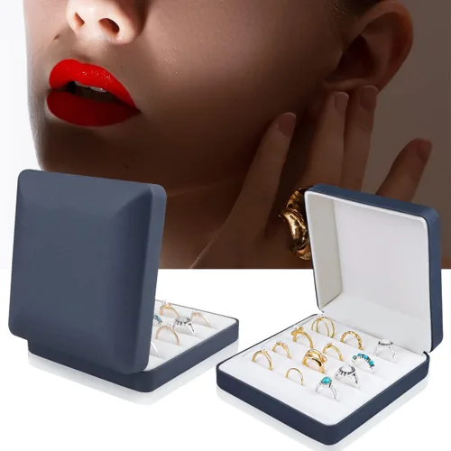 Vista 6 de Caja organizadora de anillos de joyería, pequeña caja de joyería de viaje, estuche portátil de almacenamiento de anillos, caja de soporte de bandeja