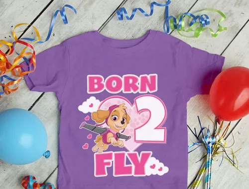 Vista 4 de Time Flies Skye - Camiseta de cumpleaños para niños pequeños, diseño de Patrulla Canina 2nd / Negro