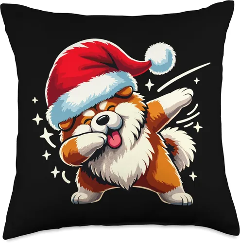Vista 4 de Xmas Chow Chow Gifts Chow Dog Christmas Dab Pose Santa Hat Xmas Throw Pillow, 16x16, Multicolor