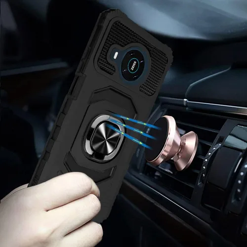 Vista 2 de Compatible con Nokia X100 con vidrio templado, protector de cuerpo completo [grado militar], soporte magnético para anillo de automóvil, funda Negro