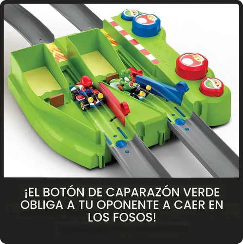 Vista 4 de Hot Wheels Mario Kart Circuit Juego de pistas y 2 vehículos de juguete, juego de carreras incluye Booster, más karts de Mario y Yoshi