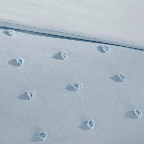 Vista 7 de Intelligent Design - Juego de edredón de algodón con mechones jacquard y diseño de pompones para todas las estaciones, con fundas a juego, almohadas