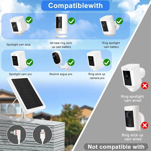 Vista 2 de Cargador de panel solar de 5W para cámara de anillo-2P-3P (blanco-1Pa)