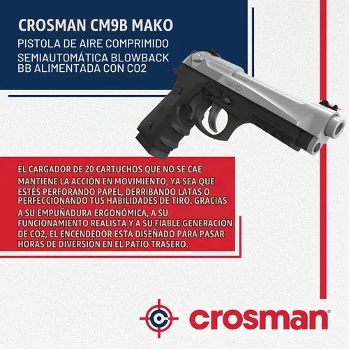 Vista 3 de Pistola de Aire BB Crosman CM9B Mako Semiautomática con Retroceso Alimentada por CO2