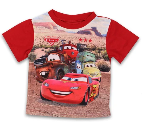 Vista 3 de Disney Cars - Conjunto de pijama de 2 piezas de manga corta para niños pequeños, Multi