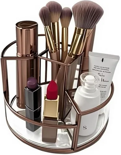 Vista 6 de Soporte para brochas de maquillaje giratorio de 360°, organizador de maquillaje, bandeja de perfume, organizador de baño y almacenamiento