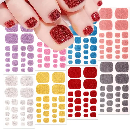 Vista 20 de 8 hojas de tiras de uñas de gel de color sólido, calcomanías autoadhesivas para uñas de los pies, exquisitas calcomanías de envoltura completa