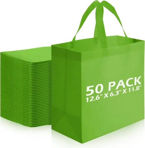 Vista 21 de Reginary 50 bolsas reutilizables a granel, bolsas de compras no tejidas con asas, plegables para boutiques (beige)