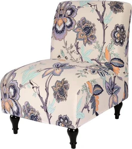 Vista 34 de Iauddy Funda para Silla de Acento Slipper sin Brazos Slipcover, Elástica de Spandex Extraíble Tela Jacquard Funda Antideslizante para Silla de Beige