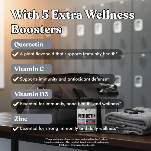 Vista 7 de American Standard Supplements Quercetina 1000 mg por porción con zinc, vitamina C, vitamina D3, magnesio, saúco, equinácea, cúrcuma, astrágalo, sin