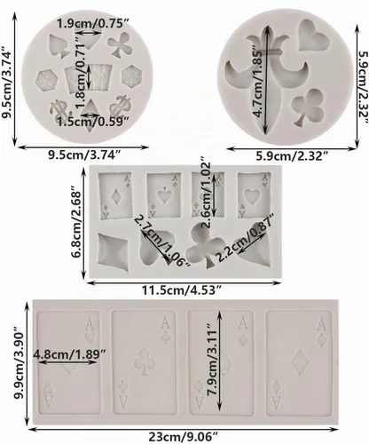 Vista 2 de Sijiangmold - Juego de 4 moldes de silicona para póquer, juego de cartas de casino