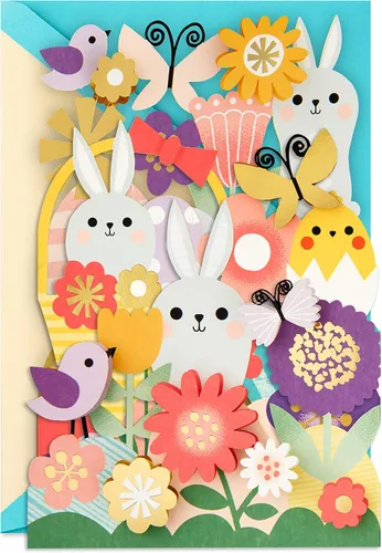 Vista 2 de Hallmark Tarjeta de Pascua exhibible (flores y conejitos plegables de acordeón)