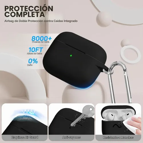 Vista 4 de Funda para AirPods Pro, funda de silicona suave compatible con Airpods Pro de 2ª/1ª generación para mujeres y niñas, con kit de limpieza y llavero 1
