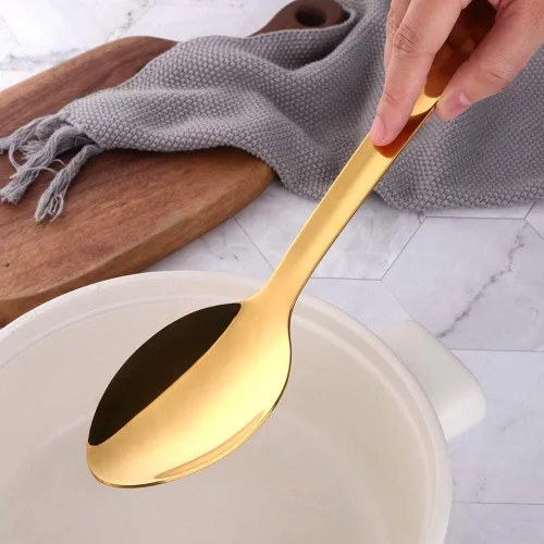 Vista 4 de Cucharas de servir de acero inoxidable: juego de 6 cubiertos de mango largo, cucharadas grandes de metal para servir cocina buffet banquete de 13