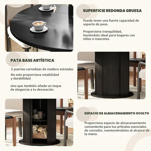 Vista 6 de SoarFlash Mesa de Comedor Redonda de 47 Pulgadas para 4-6, Mesa de Cocina Circular Estilo Granja con Espacio de Almacenamiento, Base de Listones