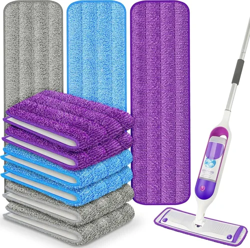 Vista 10 de Paquete de 3 almohadillas reutilizables para mopa Swiffer PowerMop, súper absorción, limpieza de suelos de madera dura multisuperficie, lavables a