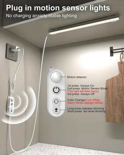 Vista 2 de ASOKO Iluminación LED regulable con sensor de movimiento, 14.5 pulgadas, enchufe USB para debajo del escritorio, con 3 cambios