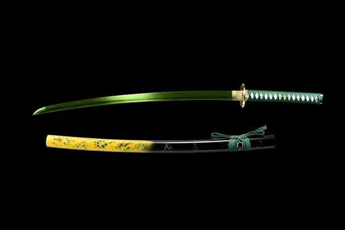 Vista 2 de Espada Katana hecha a mano, espada completa, hoja verde, espada samurai japonesa, acero de alto carbono, forjado integrado