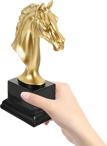 Vista 5 de Veemoon Trofeo de caballo dorado, trofeo dorado de resina pequeña, estuado de caballo, estuado de honor, adorno artístico para café, oficina