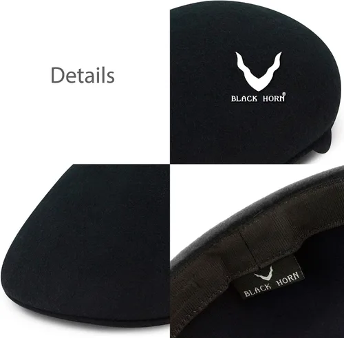 Vista 6 de Black Horn Newsboy - Sombrero de fieltro de lana suave triturable para otoño e invierno