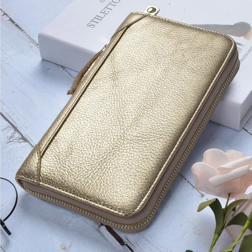 Vista 2 de Easyoulife - Monedero de cuero con cremallera, billetera portatarjetas para mujer, bloqueo RFID
