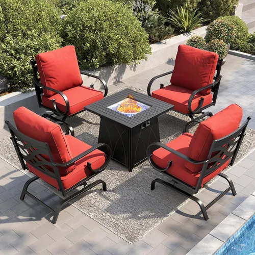 Vista 19 de PHI VILLA Patio Furniture Set with 4 Rocking Chairs & Fire Pit, Beige
