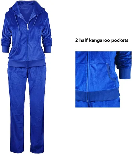 Vista 4 de LI HANTON Conjunto deportivo de terciopelo para mujer, 2 piezas, sudadera con capucha y cremallera completa