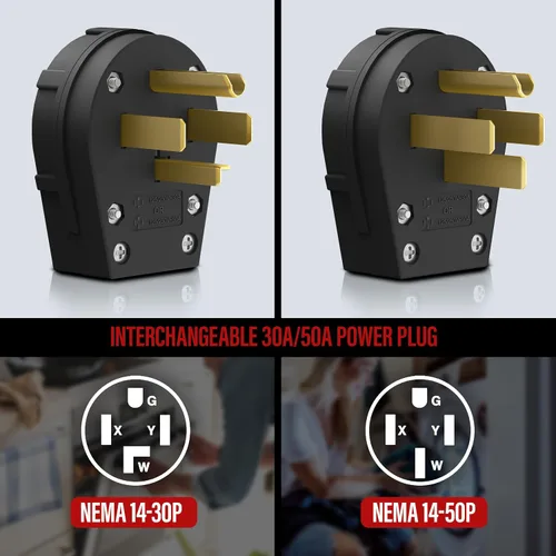 Vista 2 de ENERLITES Enchufe angular de hoja recta, enchufe de ángulo macho de repuesto para secadora de CA, NEMA 14-30/50P, 50 Amp, 125V/250V, 66351-BK, negro